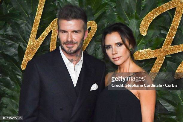 David Beckham and Victoria Beckham attend the Fashion Awards 2018 in partnership with Swarovski at Royal Albert Hall on December 10, 2018 in London,...