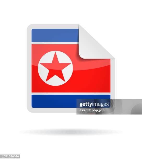 north korea - square paper corner flag vector glossy icon - 38 north stock illustrations