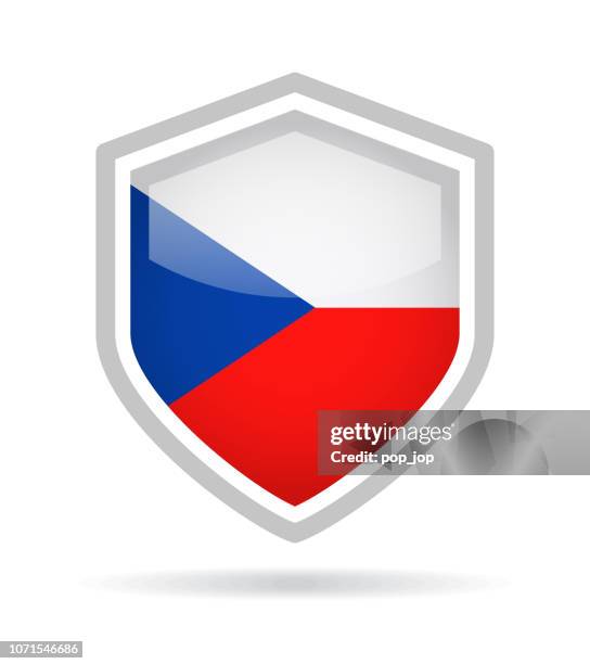 czech republic - shield flag vector glossy icon - prague stock illustrations