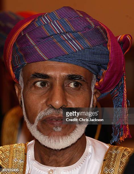 Sultan Qaboos bin Said arrives at Al-Alam Palace on November 26, 2010 in Muscat, Oman. Queen Elizabeth II and Prince Philip, Duke of Edinburgh are on...