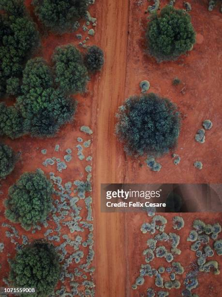 an aerial shot of the red centre roads in the australian outback - darwin australia aerial stock pictures, royalty-free photos & images