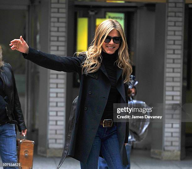 Jennifer Aniston is seen on location for "Wanderlust" on the streets of Manhattan on November 20, 2010 in New York City.