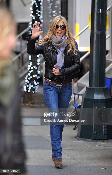 Jennifer Aniston is seen on location for "Wanderlust" on the streets of Manhattan on November 20, 2010 in New York City.