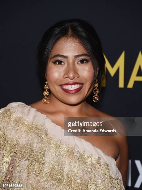 Actress Yalitza Aparicio arrives at the Los Angeles Premiere of Alfonso Cuaron's "Roma" at American Cinematheque's Egyptian Theatre on December 10,...