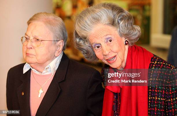 Sister Leontine and Queen Fabiola of Belgium attends a tribute to Sister Leontine at Clinique Saint-Jean on November 26, 2010 in Brussels, Belgium.