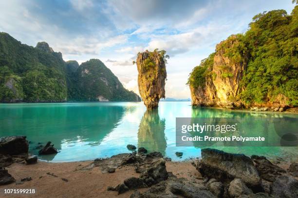 james bond island, phuket thailand nature. asia travel photography of james bond island in phang nga bay. thai scenic exotic landscape of tourist destination famous place. - thailand stock pictures, royalty-free photos & images