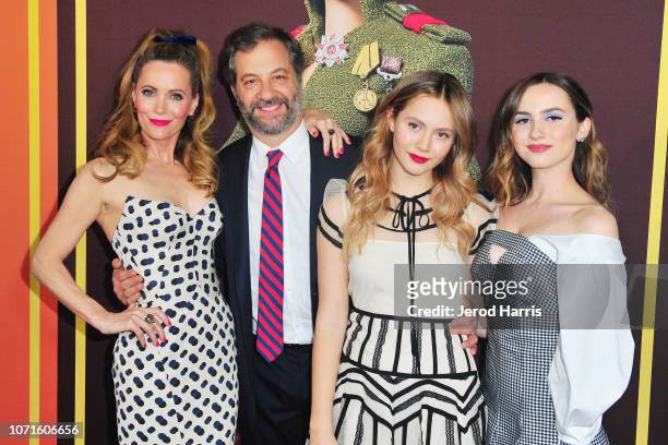 Leslie Mann, Judd Apatow, Iris Apatow and Maude Apatow attend Universal Pictures and DreamWorks Pictures' Premiere of 'Welcome To Marwen' at ArcLight...