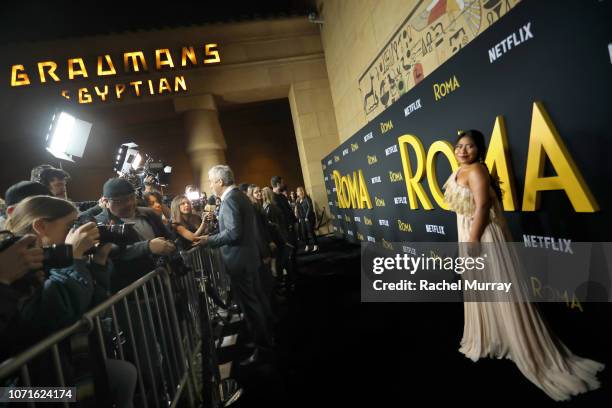 Yalitza Aparicio attends the Netflix "Roma" Premiere at the Egyptian Theatre on December 10, 2018 in Hollywood, California..