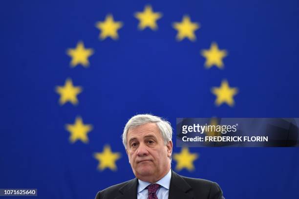 European Parliament President Antonio Tajani attends a briefing at the European parliament on the December 13-14 EU summit after Britain's Prime...