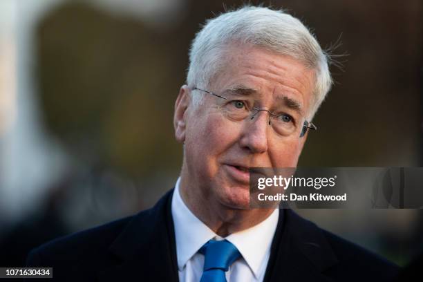 Conservative MP and former defence minister Michael Fallon on college Green to conduct media interviews on December 11, 2018 in London, England....