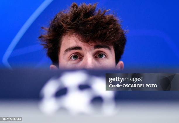 Real Madrid's Spanish defender Alvaro Odriozola attends a press conference at the Ciudad Real Madrid training facilities in Madrid's suburb of...