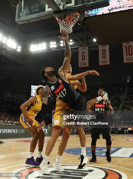 Dj Kennedy of United scores during the round seven NBL match between Melbourne United and the Sydney Kings at Hisense Arena on November 24, 2018 in...