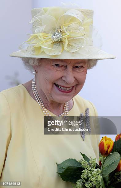 Queen Elizabeth II attends a reception at the Ambassador's residence on November 27, 2010 in Muscat, Oman. Queen Elizabeth II and Prince Philip, Duke...