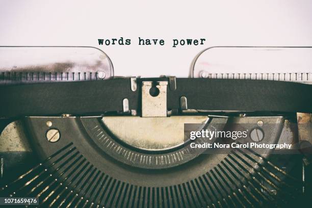 words have power text  typed on vintage typewriter - typewriter font stock pictures, royalty-free photos & images