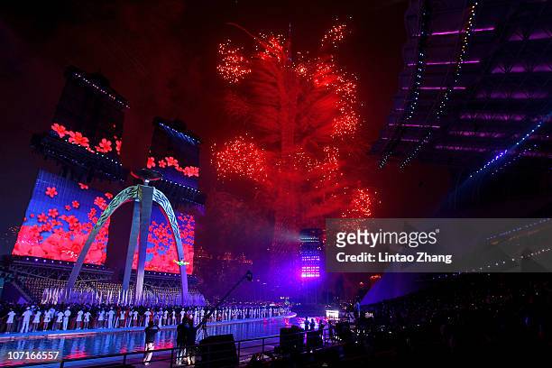 General view of the finale of the Closing Ceremony at Haixinsha Square on day fifteen of the 16th Asian Games Guangzhou 2010 on November 27, 2010 in...