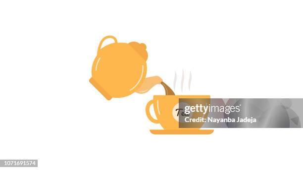 stockillustraties, clipart, cartoons en iconen met thee gieten cup waterkoker pictogram - gegoten