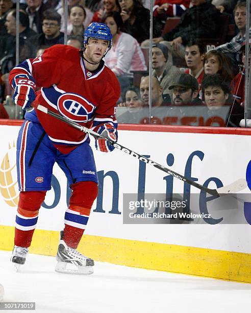 Benoit Pouliot of the Montreal Canadiens skates during the NHL game against the Philadelphia Flyers at the Bell Centre on November 16, 2010 in...