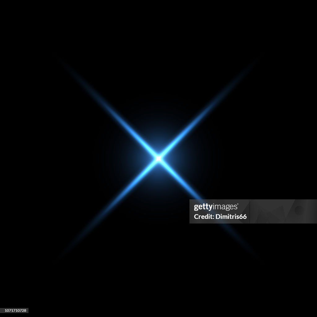 Blue x shape light on black background
