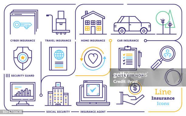 versicherung & risk management-line-icon-set - security system stock-grafiken, -clipart, -cartoons und -symbole