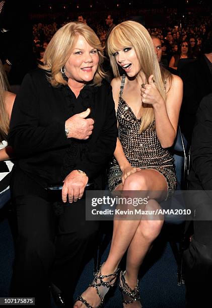 Andrea Swift and Taylor Swift in the audience at the 2010 American Music Awards held at Nokia Theatre L.A. Live on November 21, 2010 in Los Angeles,...