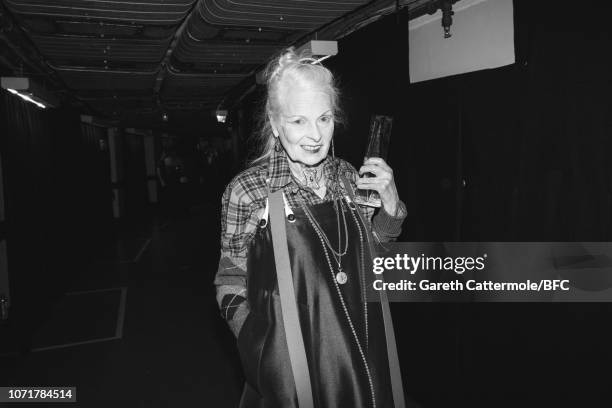 Vivienne Westwood backstage at The Fashion Awards 2018 In Partnership With Swarovski at Royal Albert Hall on December 10, 2018 in London, England.