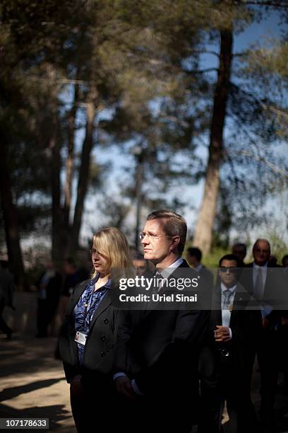 German President Christian Wulff and his daughter Annalena at the Janusz Korczak Square, during a visit at the Yad Vashem Holocaust memorial on...