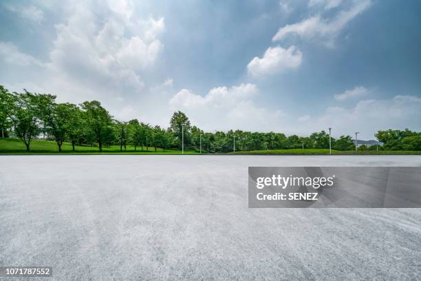 empty parking lot - arboleda fotografías e imágenes de stock