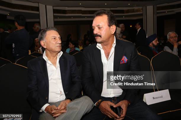 Former cricketers Abbas Ali Baig and Madan Lal during a launch of former cricketer VVS Laxman’s autobiography, 281 and Beyond Co-authored by R....