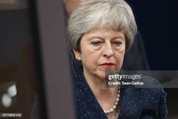 British Prime Minister Theresa May arrives at the European Council to meet with European Council President Donald Tusk the day before a summit of the...