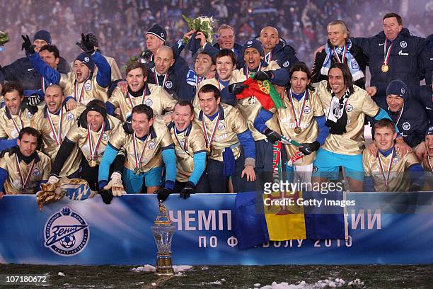 Players of FC Zenit St. Petersburg celebrate winning the Russian Football League Championship after match between FC Zenit St. Petersburg and FC...