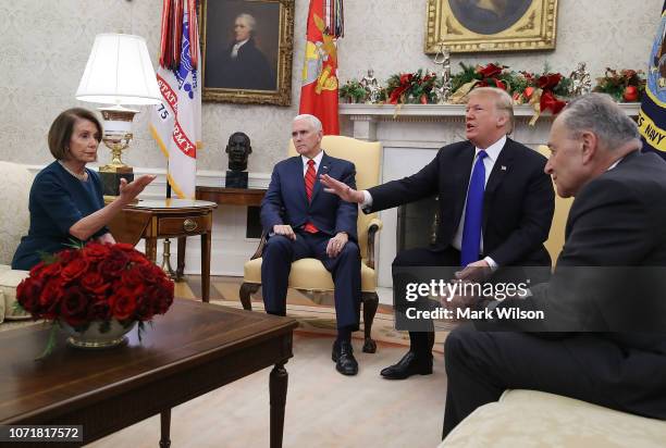 President Donald Trump argues about border security with Senate Minority Leader Chuck Schumer and House Minority Leader Nancy Pelosi as Vice...