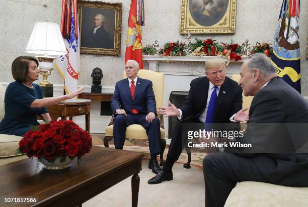 President Donald Trump argues about border security with Senate Minority Leader Chuck Schumer and House Minority Leader Nancy Pelosi as Vice...