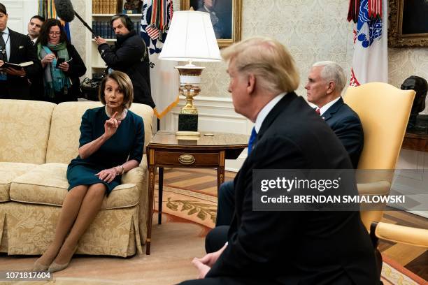 Presumptive Speaker, House Minority Leader Nancy Pelosi and US President Donald Trump argue before a meeting at the White House December 11, 2018 in...