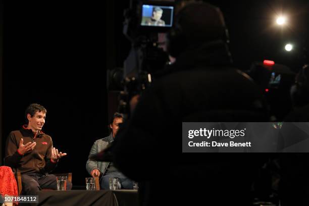 Alex Honnold on stage during National Geographic Documentary Films London Premiere of Free Solo Q&A at BFI Southbank on December 11, 2018 in London,...