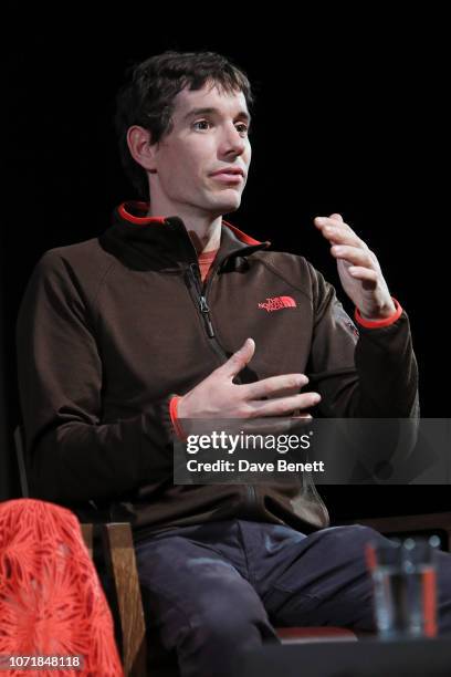 Alex Honnold on stage during National Geographic Documentary Films London Premiere of Free Solo Q&A at BFI Southbank on December 11, 2018 in London,...
