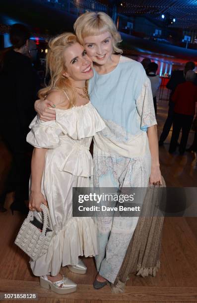 Paloma Faith and Lily Cole attend the Bloomberg x Vanity Fair Climate Exchange gala dinner 2018 at Bloomberg London on December 11, 2018 in London,...