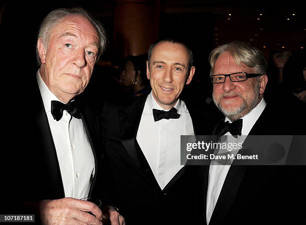 Sir Michael Gambon, Nicholas Hytner and Simon Russell Beale attend the London Evening Standard Theatre Awards at The Savoy Hotel on November 28, 2010...