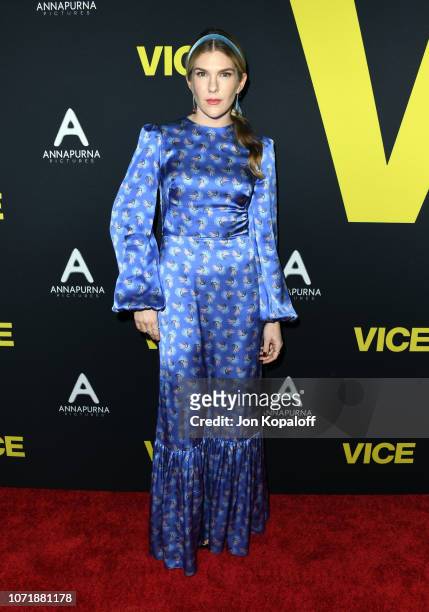 Lily Rabe attends Annapurna Pictures, Gary Sanchez Productions and Plan B Entertainment's World Premiere of "Vice" at AMPAS Samuel Goldwyn Theater on...