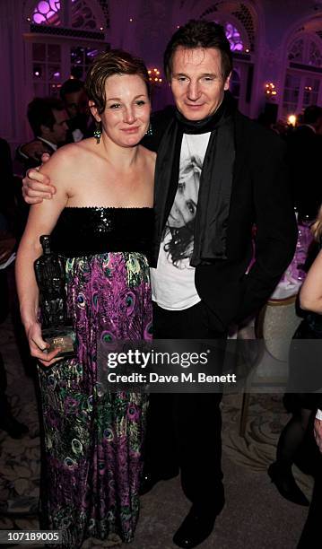 Nancy Carroll, Winner of The Natasha Richardson Award for Best Actress and Liam Neeson attend the London Evening Standard Theatre Awards ceremony at...