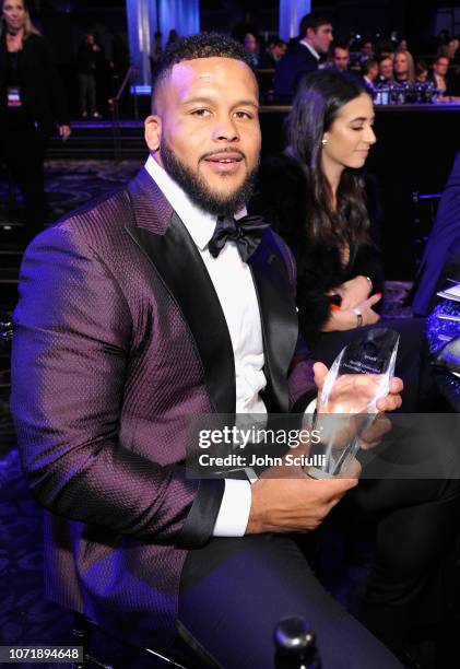 Aaron Donald winner of "Performer of the Year" award poses during Sports Illustrated 2018 Sportsperson of the Year Awards Show on Tuesday, December...