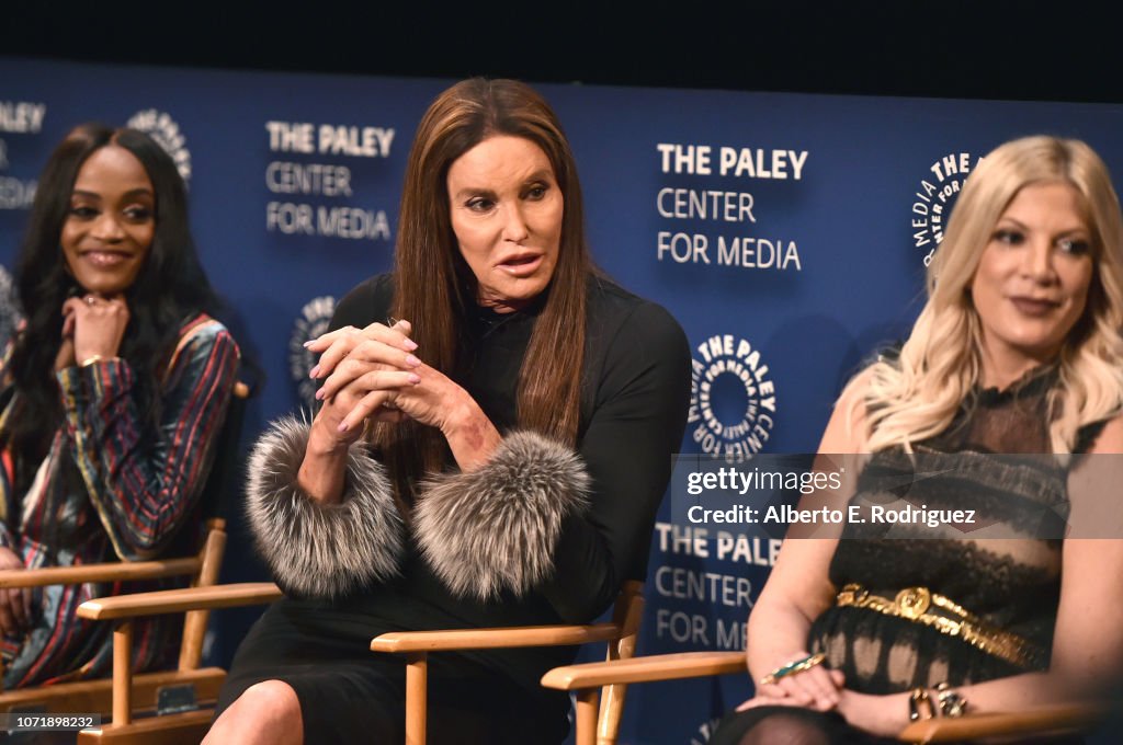 Rachel Lindsay, Caitlyn Jenner and Tori Spelling speak onstage during