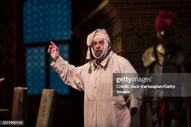 Spanish tenor Placido Domingo performs at the final dress rehearsal prior to the season revival of the Metropolitan Opera/Jack O'Brien production of...