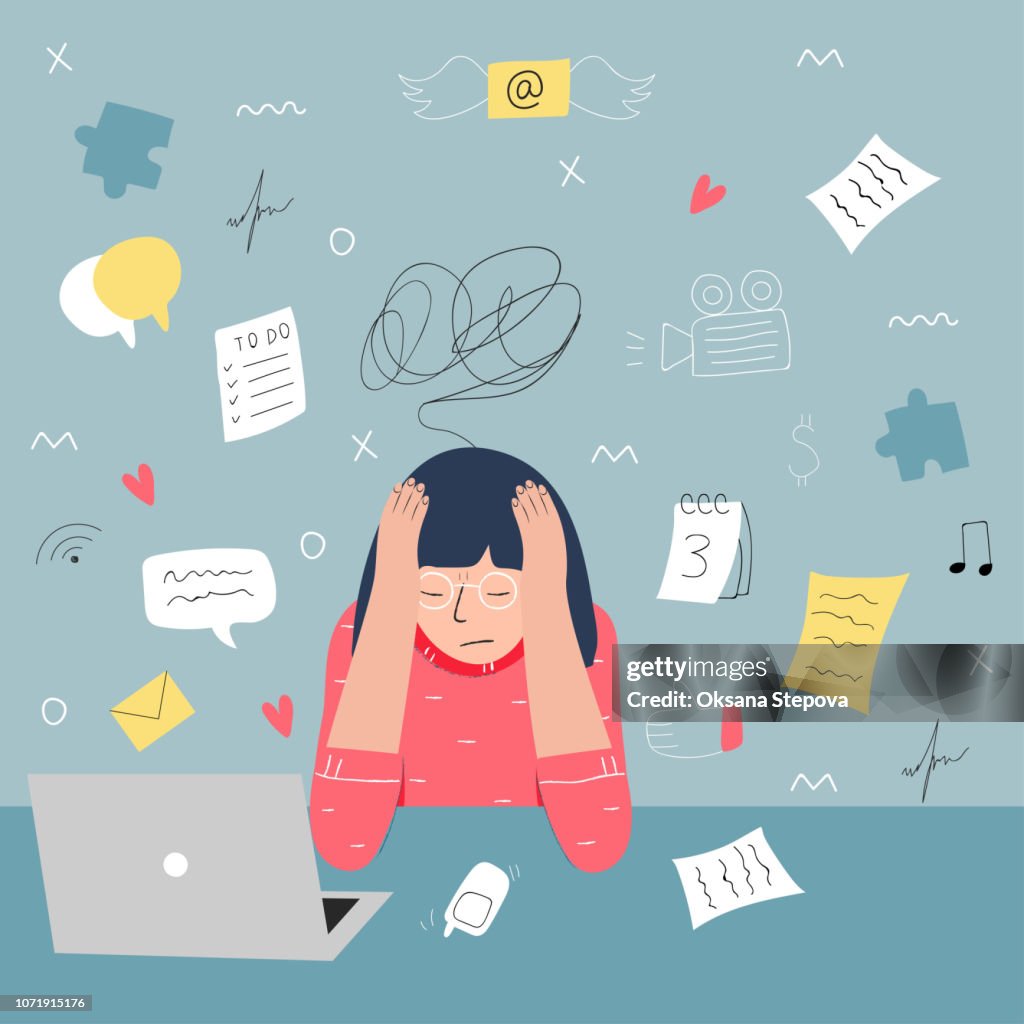 Overload Problem Information Overload And Multitasking Problems Concept Flat And ...