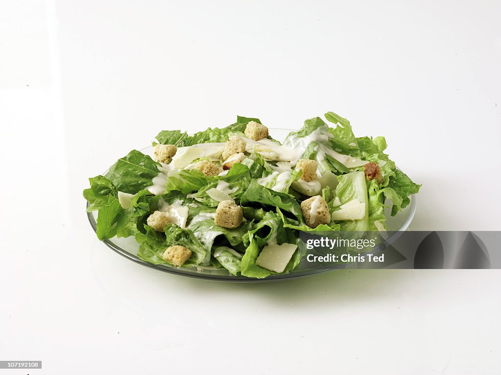 Caesar Salad on Plate with White Background