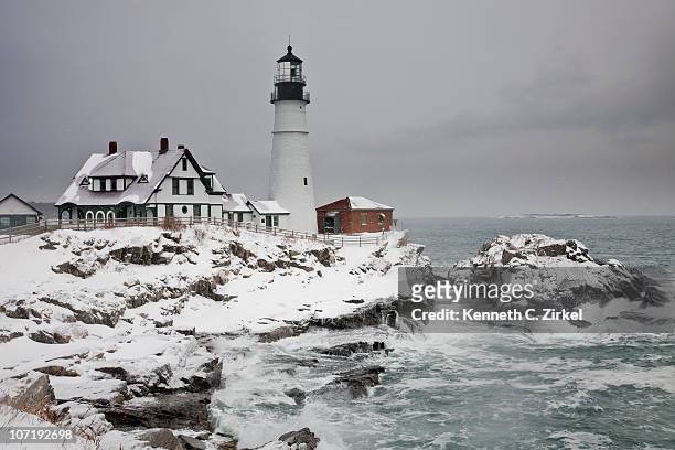portland head lighthouse - maine winter stock pictures, royalty-free photos & images