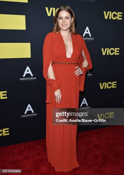 Amy Adams attends Annapurna Pictures, Gary Sanchez Productions and Plan B Entertainment's World Premiere of 'Vice' at AMPAS Samuel Goldwyn Theater on...