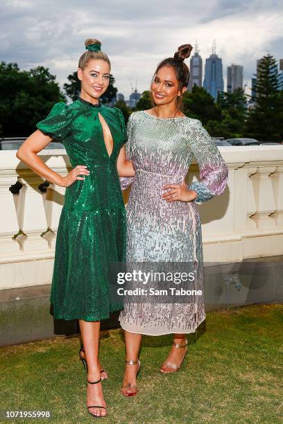 April Rose Pengilly and Sharon Johal attend the Melbourne Fashion Festival Program and Campaign Launch at Government House on December 12, 2018 in...