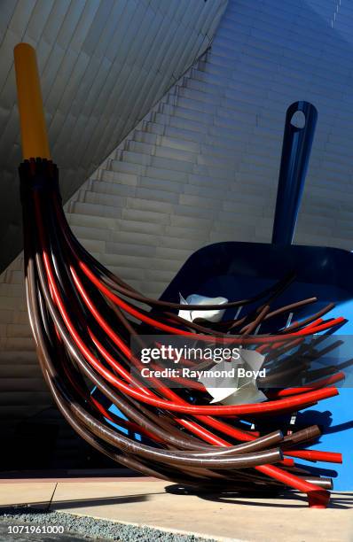 Coosje van Bruggen and Claes Oldenburg's 'Big Sweep' sculpture stands outside the Denver Art Museum in Denver, Colorado on November 15, 2018....