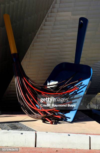 Coosje van Bruggen and Claes Oldenburg's 'Big Sweep' sculpture stands outside the Denver Art Museum in Denver, Colorado on November 15, 2018....