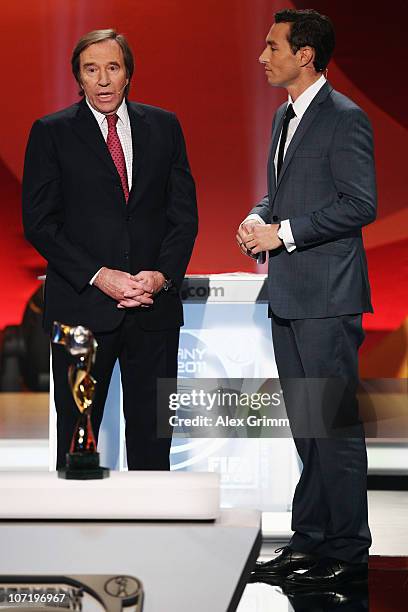 Guenter Netzer is seen during an interview with presenter Sven Voss during the offical FIFA 2011 Women 's World Cup final draw on November 29, 2010...